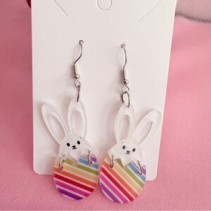 Easter Egg Bunny Rainbow Dangle Earrings NWT